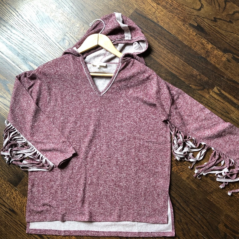 Entro Hoodie Sweatshirt with Fringe Sleeves Sz S